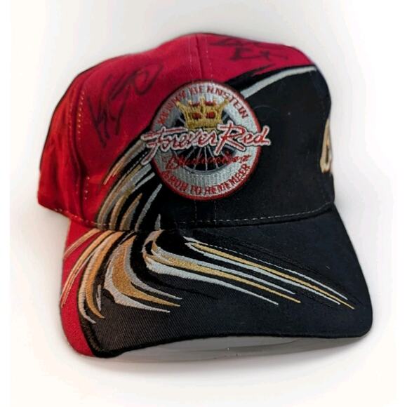 Vtg Budweiser Signed Kenny Bernstein Forever Red Tour Hat NHRA Drag Racing - Picture 1 of 11